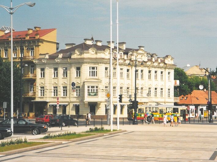 View of the house across from St. Stanislas Cathedral in Vilnius.