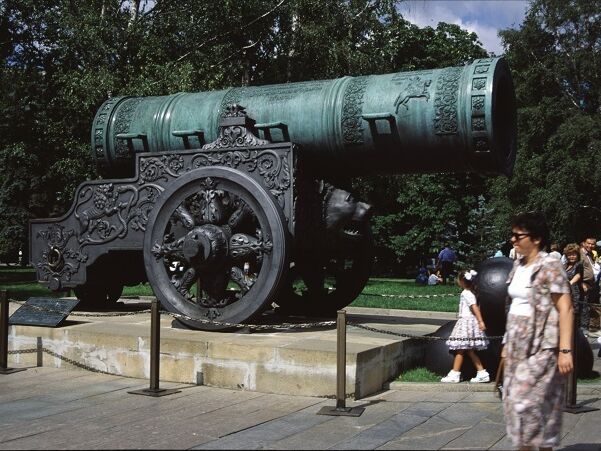 The tsar cannon from the 16th century is a striking sight in the Moscow Kremlin.