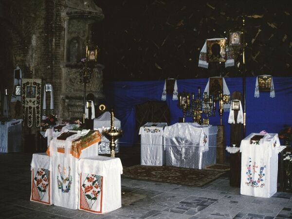 The 19th century church, which was destroyed in World War II, has only been partially restored. That gives it a very special atmosphere, as this picture from 1996 shows.