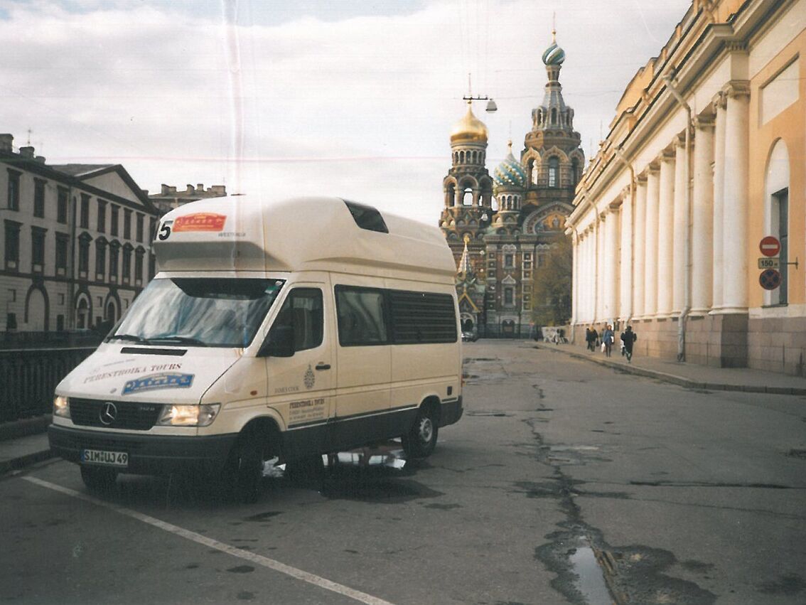 Exploring St. Petersburg in the 1990s. At that time you could still park on the canal between the Church of the Redeemer and Nevski Prospekt.